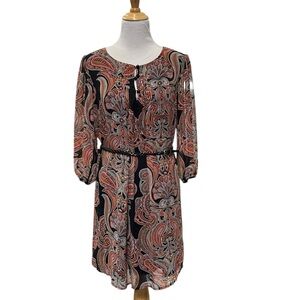 Enfocus Studio Black and Red Paisley Long Sleeve Dress 12